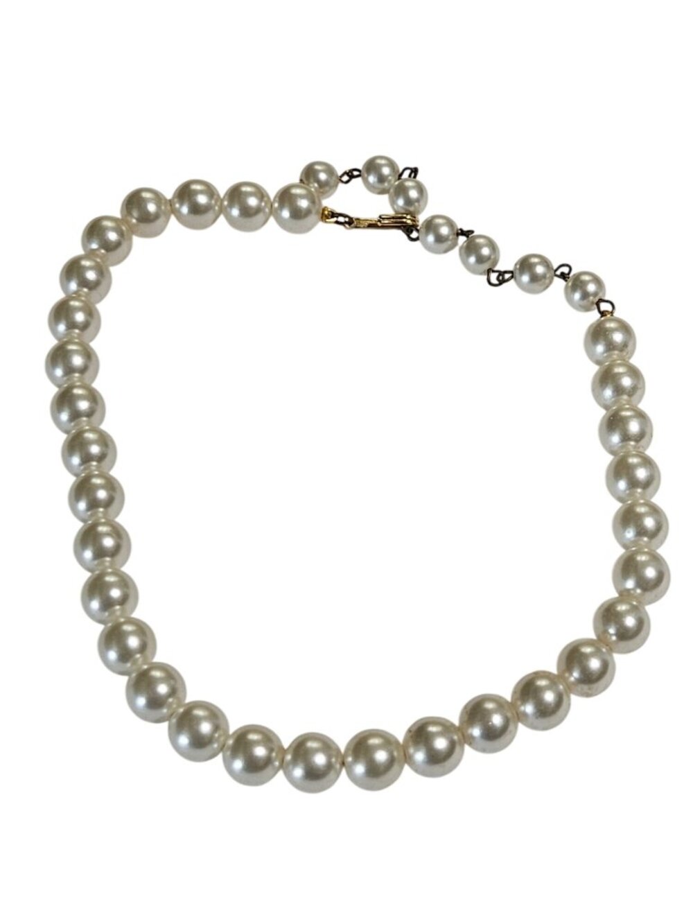 Vintage Plastic Beaded Faux Pearl Choker Necklace Goldtone Hook Clasp